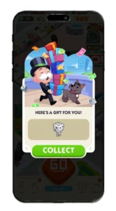 Monopoly Go Free dice link Today reward claimed notification screenshot